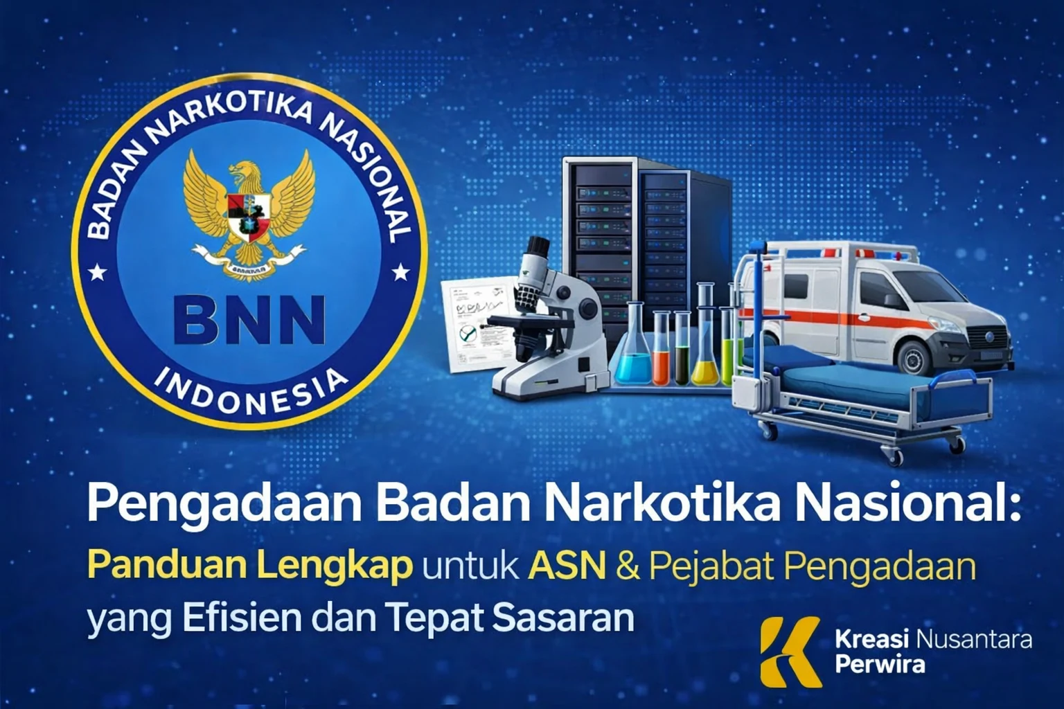 Feature image pengadaan Badan Narkotika Nasional (BNN) untuk ASN dan pejabat pengadaan meliputi alat laboratorium, perangkat IT, dan fasilitas rehabilitasi